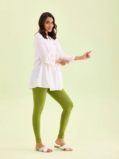 Go Colors Pista Green Cotton Stretch Ankle Length Leggings