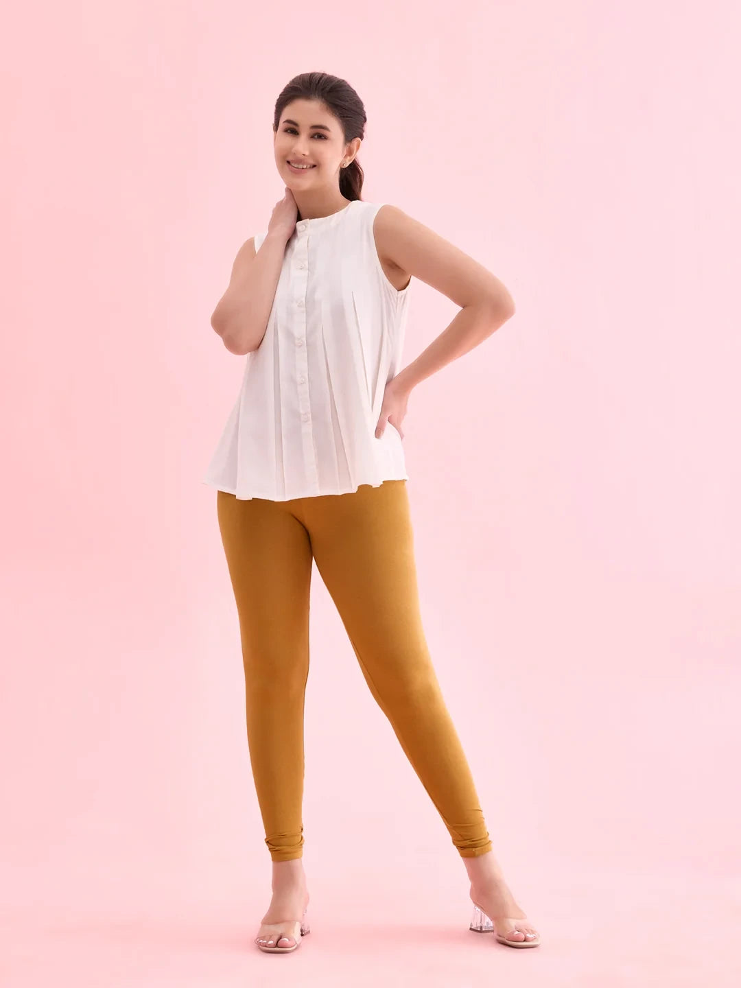 Go Colors Mustard Cotton Stretch Ankle Length Leggings