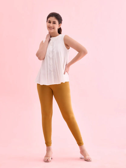 Go Colors Mustard Cotton Stretch Ankle Length Leggings