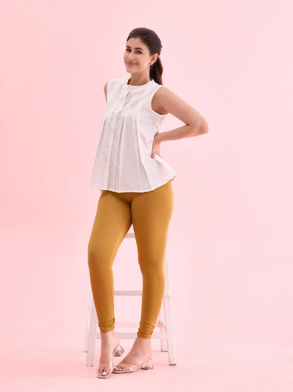 Go Colors Mustard Cotton Stretch Ankle Length Leggings