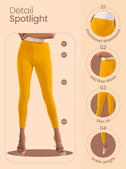Go Colors Mustard Cotton Stretch Ankle Length Leggings