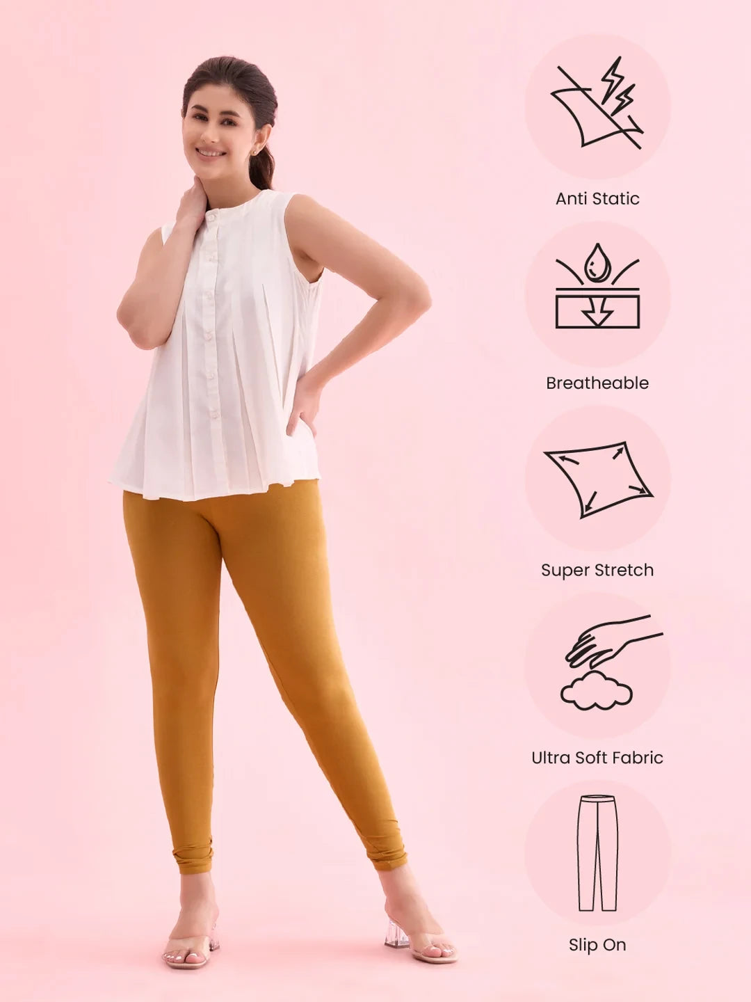 Go Colors Mustard Cotton Stretch Ankle Length Leggings