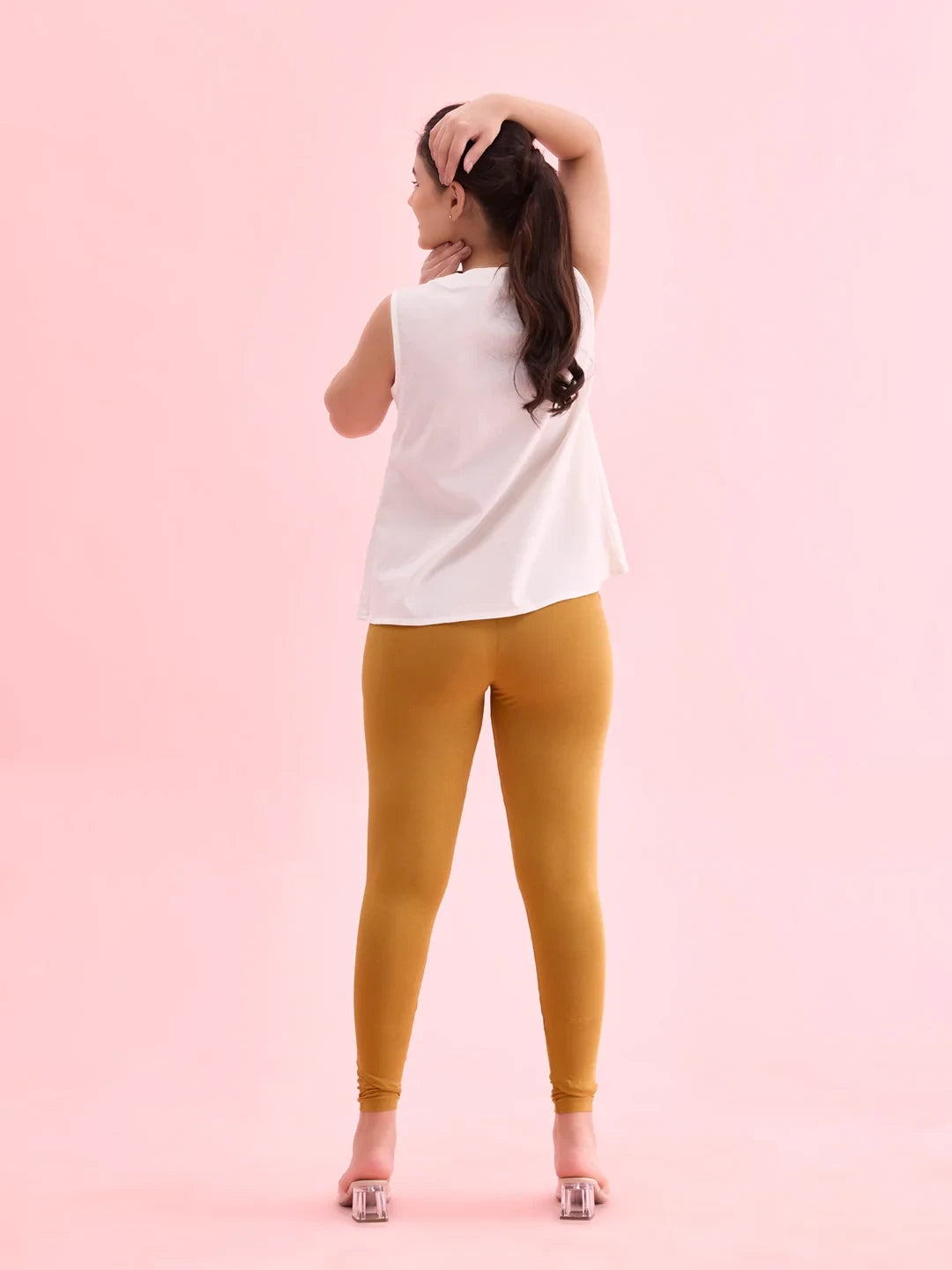Go Colors Mustard Cotton Stretch Ankle Length Leggings