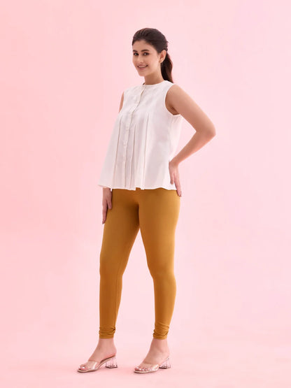 Go Colors Mustard Cotton Stretch Ankle Length Leggings