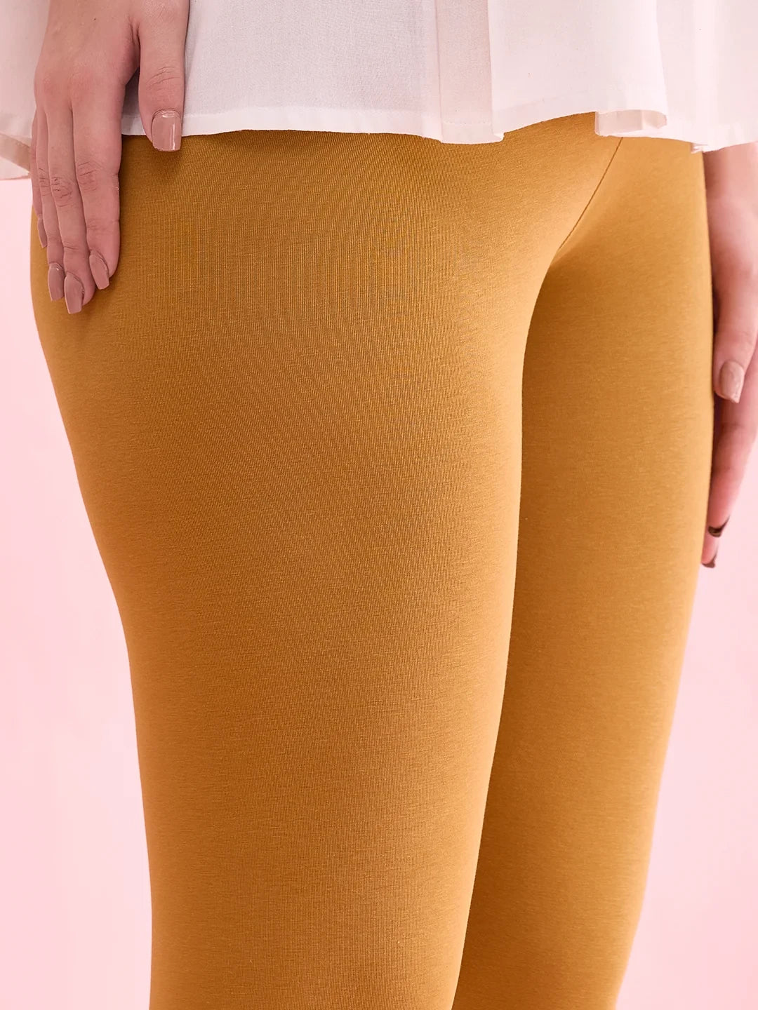 Go Colors Mustard Cotton Stretch Ankle Length Leggings