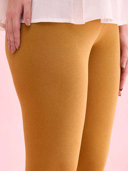Go Colors Mustard Cotton Stretch Ankle Length Leggings