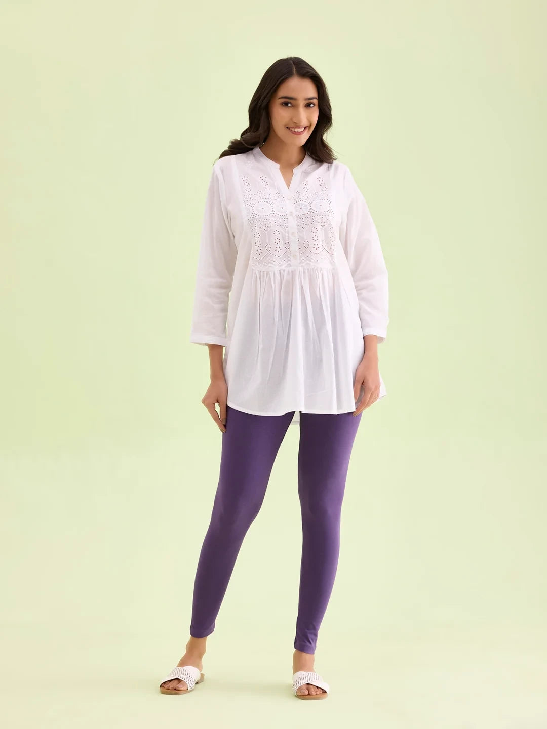 Go Colors Black Currant Cotton Stretch Ankle Length Leggings
