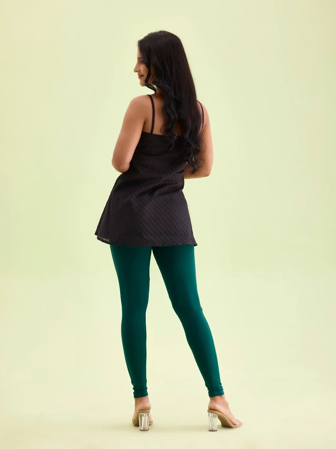 Go Colors Dark Green Cotton Stretch Ankle Length Leggings
