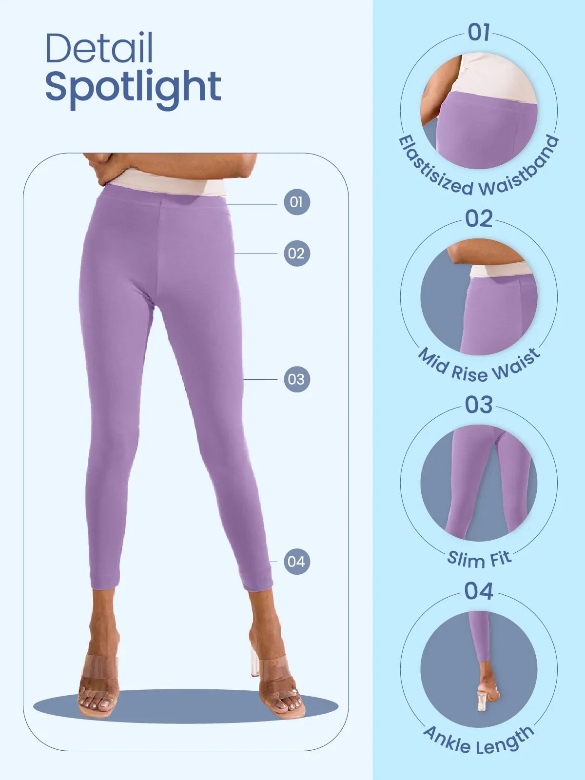 Go Colors Mauve Cotton Stretch Ankle Length Leggings