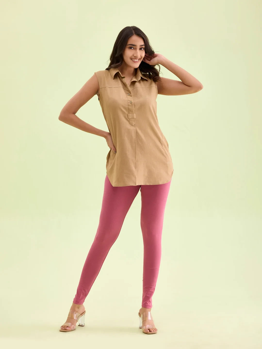 Go Colors Light Wine Cotton Stretch Ankle Length Leggings