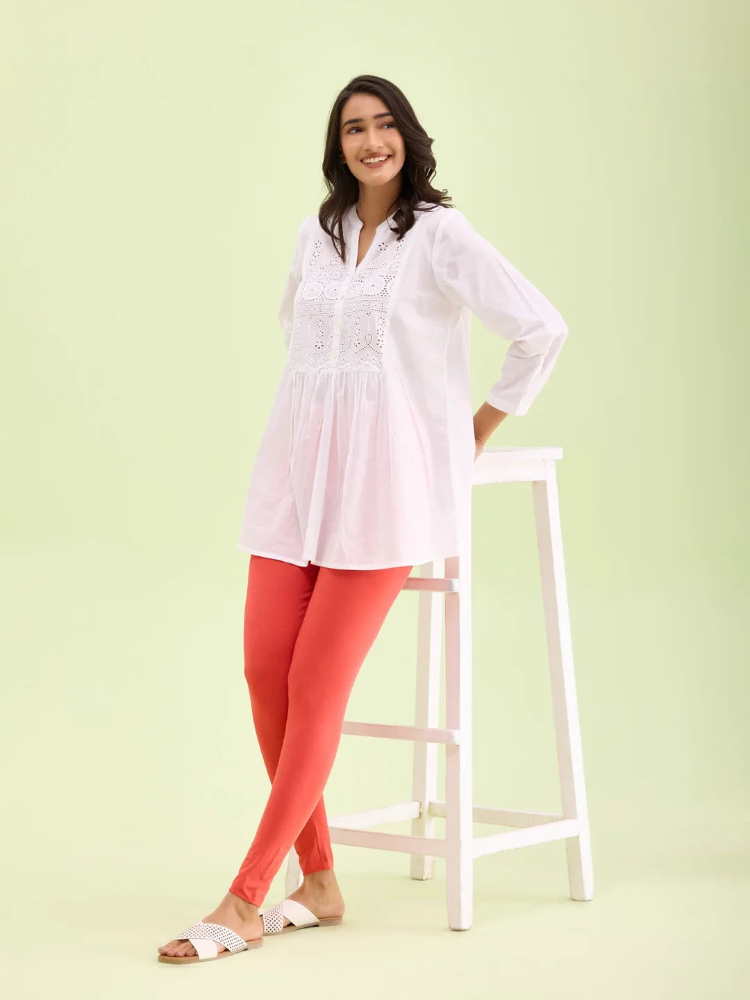 Go Colors Medium Coral Cotton Stretch Ankle Length Leggings