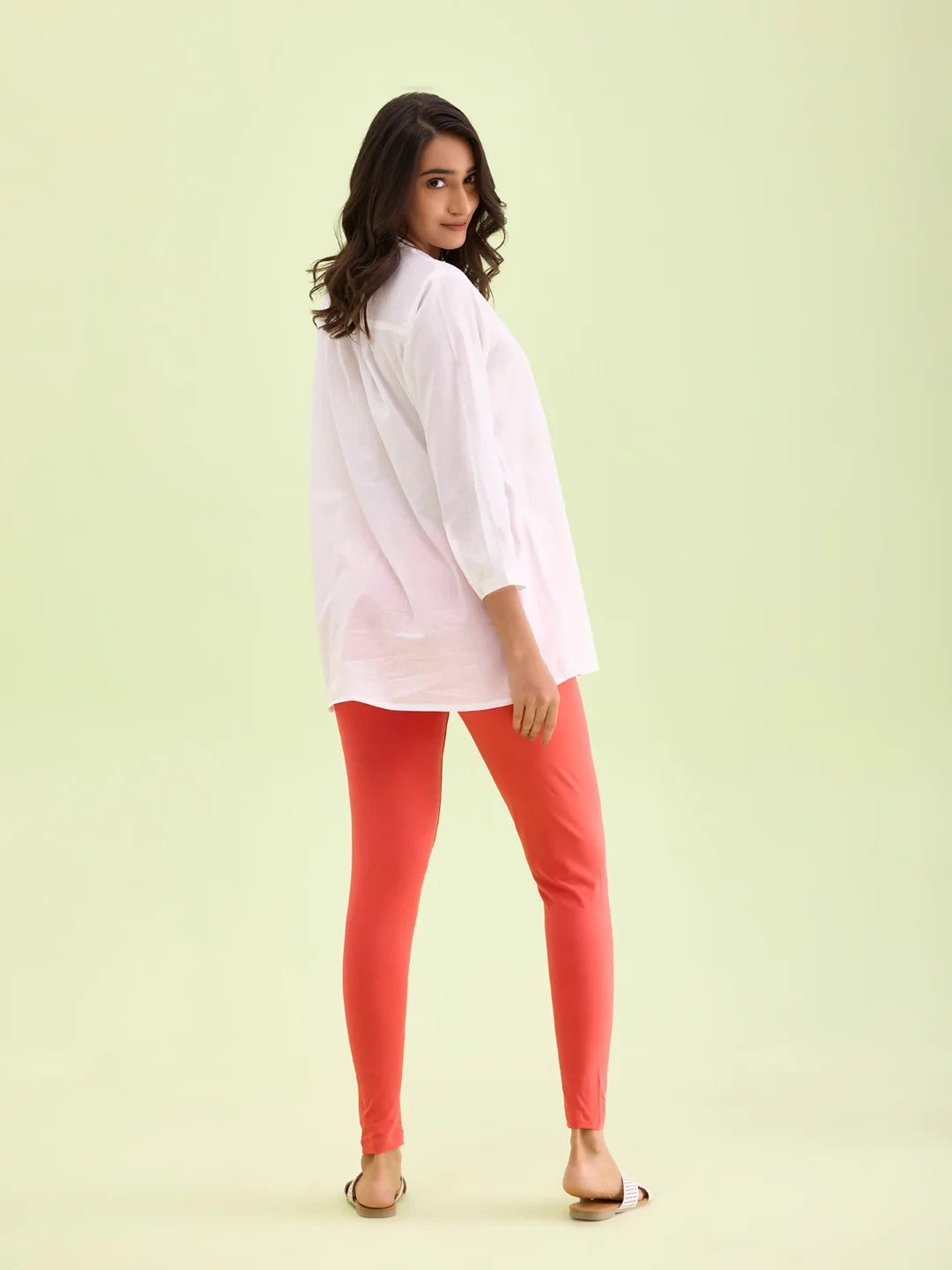 Go Colors Medium Coral Cotton Stretch Ankle Length Leggings