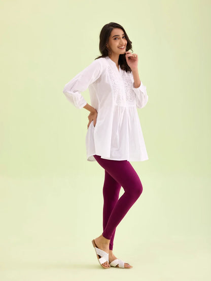 Go Colors Plum Cotton Stretch Ankle Length Leggings