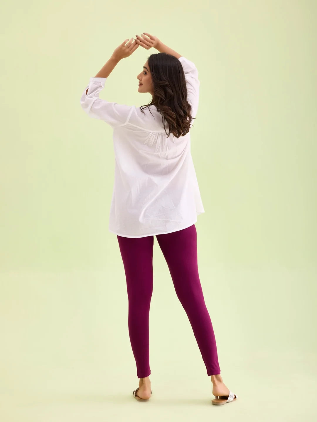 Go Colors Plum Cotton Stretch Ankle Length Leggings
