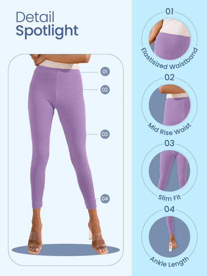 Go Colors Plum Cotton Stretch Ankle Length Leggings