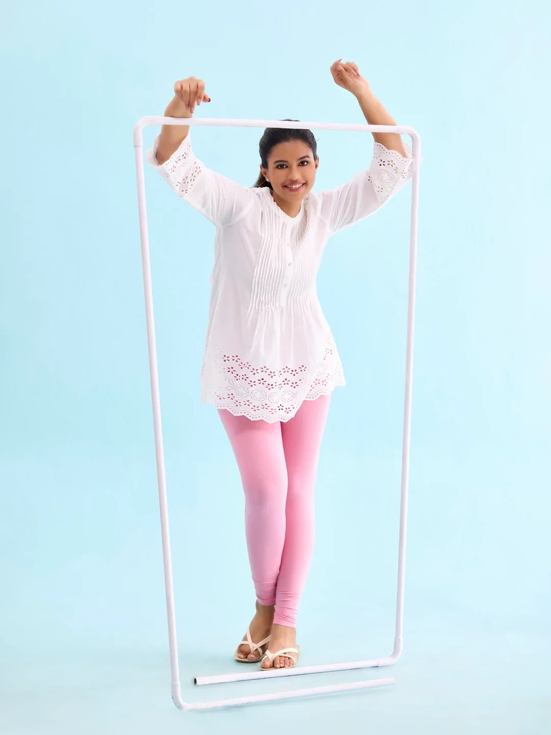 Go Colors Rose Cotton Stretch Ankle Length Leggings