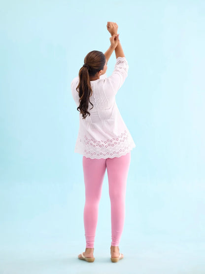 Go Colors Rose Cotton Stretch Ankle Length Leggings