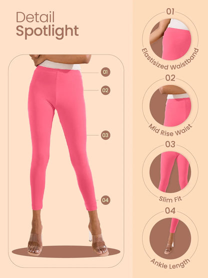 Go Colors Rose Cotton Stretch Ankle Length Leggings