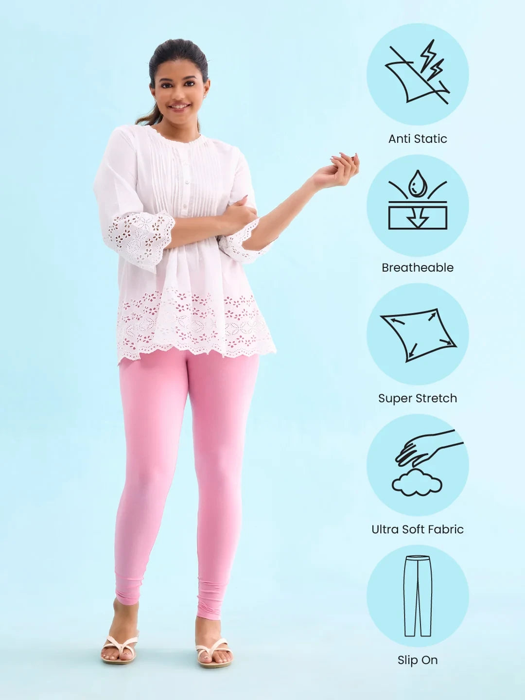 Go Colors Rose Cotton Stretch Ankle Length Leggings