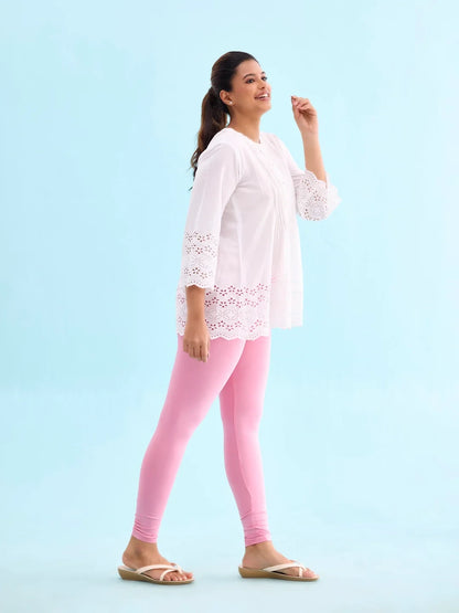 Go Colors Rose Cotton Stretch Ankle Length Leggings