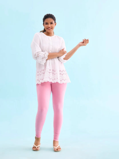 Go Colors Rose Cotton Stretch Ankle Length Leggings