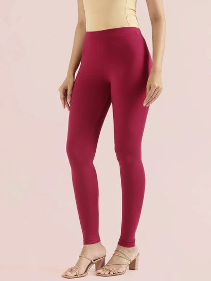 Go Colors Dark Fuchsia Cotton Stretch Ankle Length Leggings