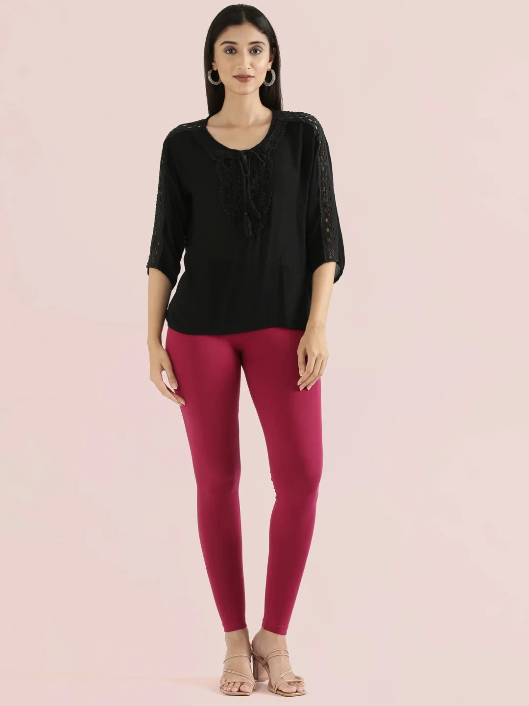 Go Colors Dark Fuchsia Cotton Stretch Ankle Length Leggings