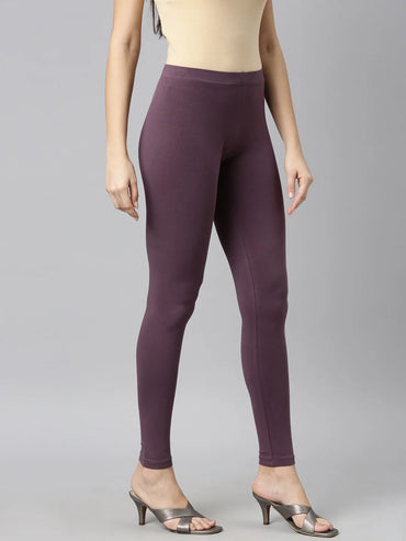 Go Colors Purple Cotton Stretch Ankle Length Leggings