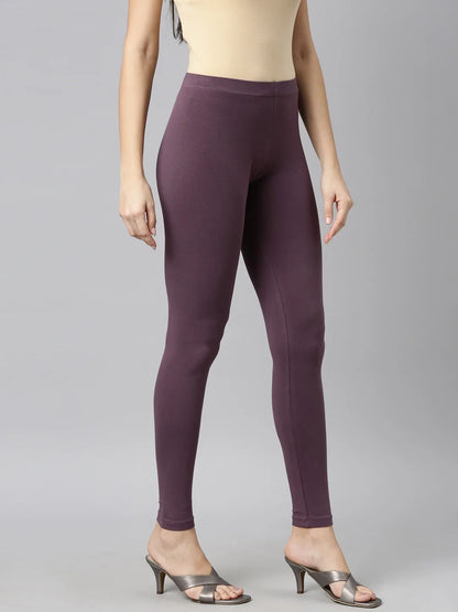 Go Colors Purple Cotton Stretch Ankle Length Leggings