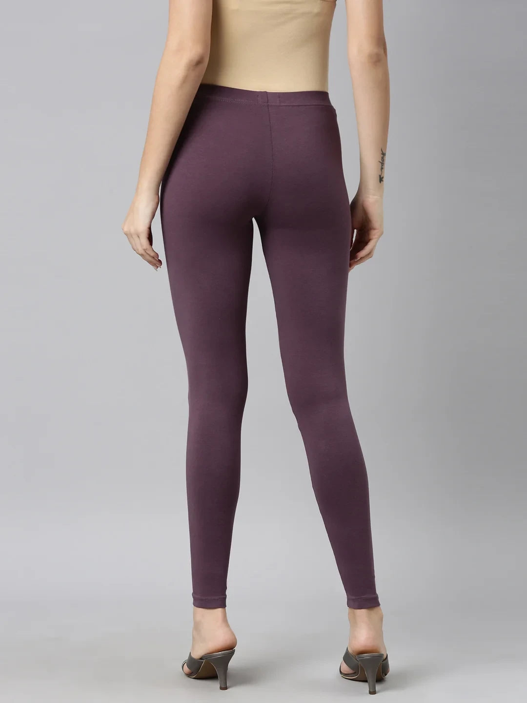 Go Colors Purple Cotton Stretch Ankle Length Leggings