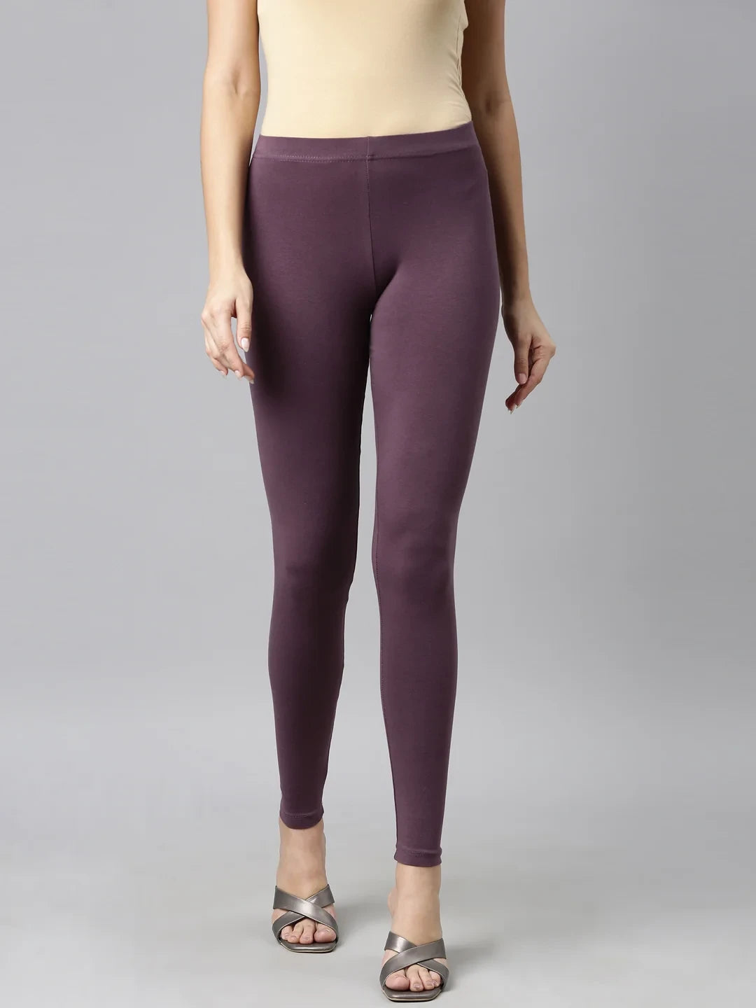 Go Colors Purple Cotton Stretch Ankle Length Leggings