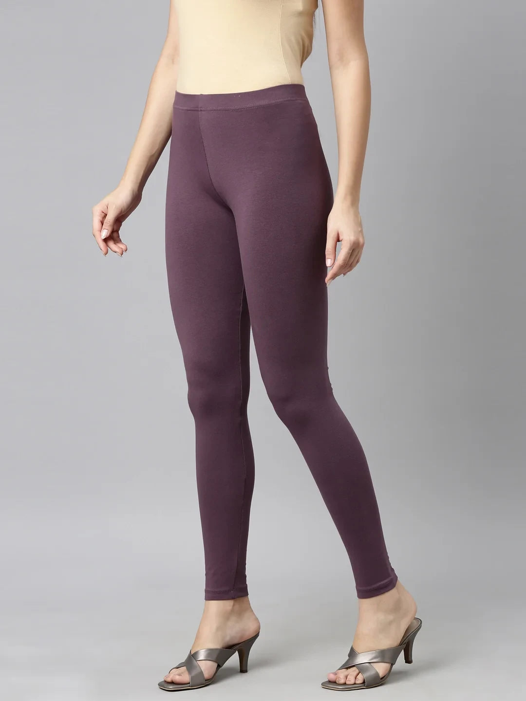 Go Colors Purple Cotton Stretch Ankle Length Leggings