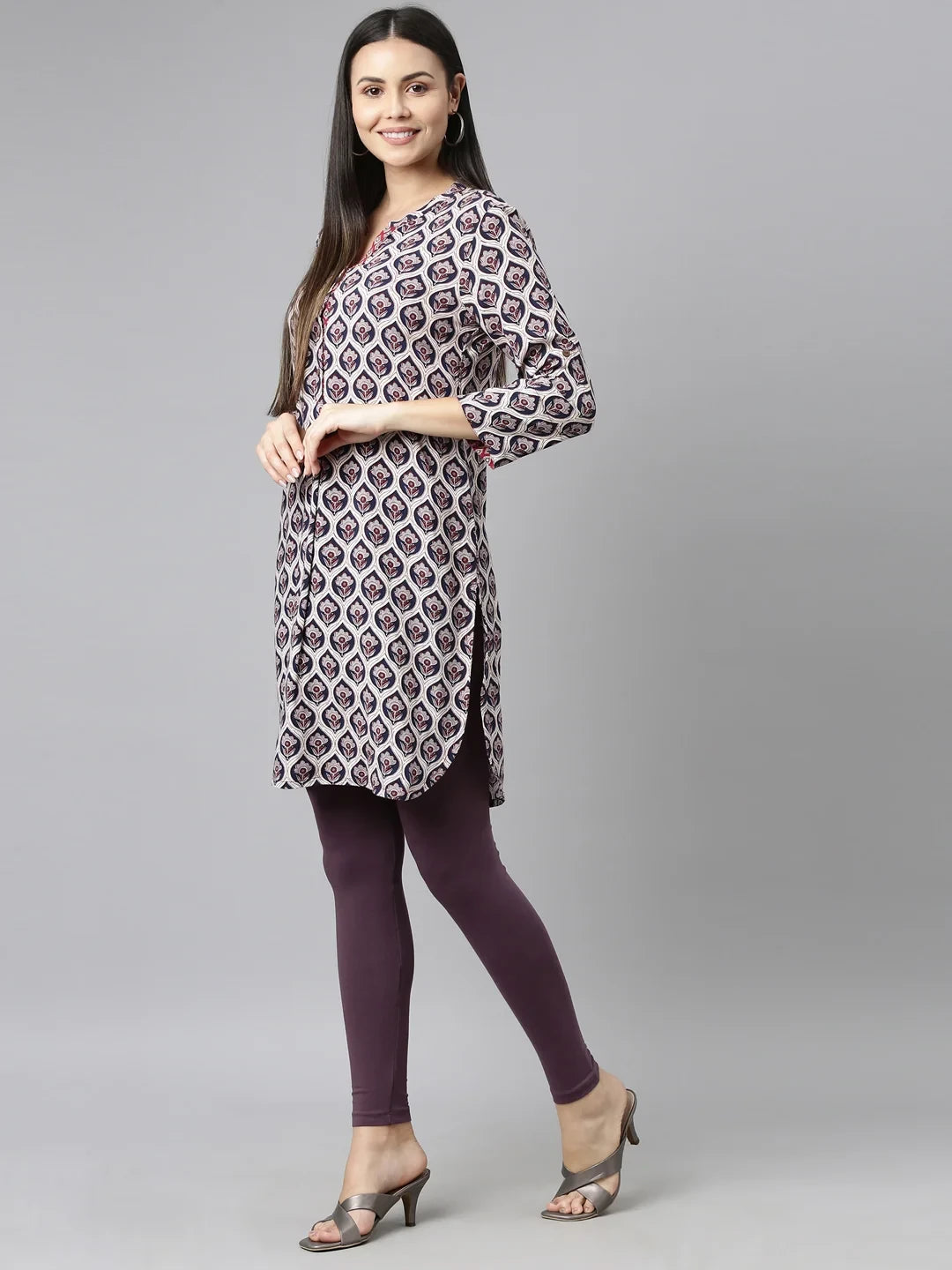 Go Colors Purple Cotton Stretch Ankle Length Leggings