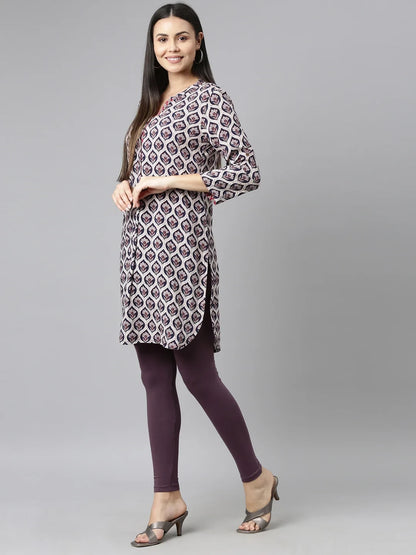 Go Colors Purple Cotton Stretch Ankle Length Leggings