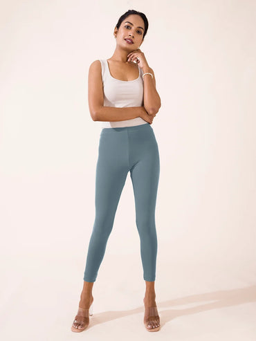 Go Colors Teal Cotton Stretch Ankle Length Leggings