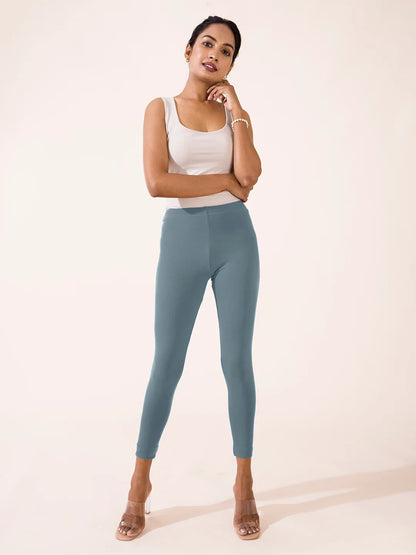 Go Colors Teal Cotton Stretch Ankle Length Leggings