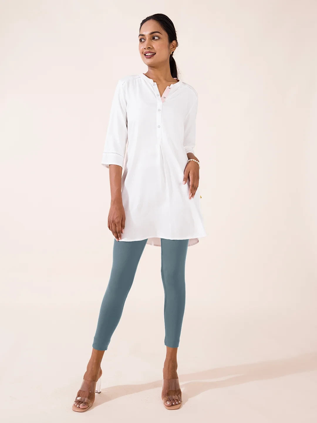 Go Colors Teal Cotton Stretch Ankle Length Leggings