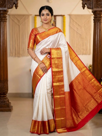 Pure Kanchipuram Handwoven Korvai Bridal Silk Saree