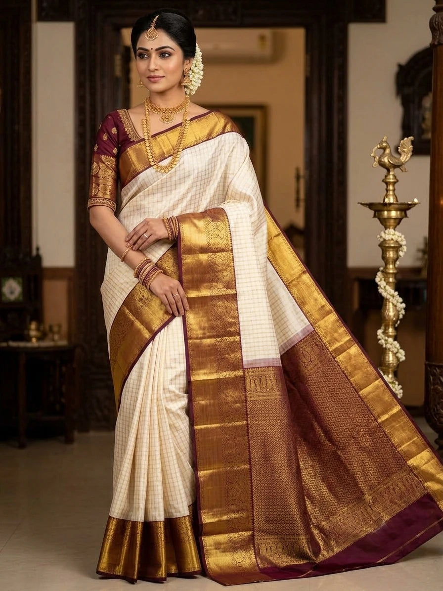 Pure Kanchipuram Handwoven Korvai Bridal Silk Saree