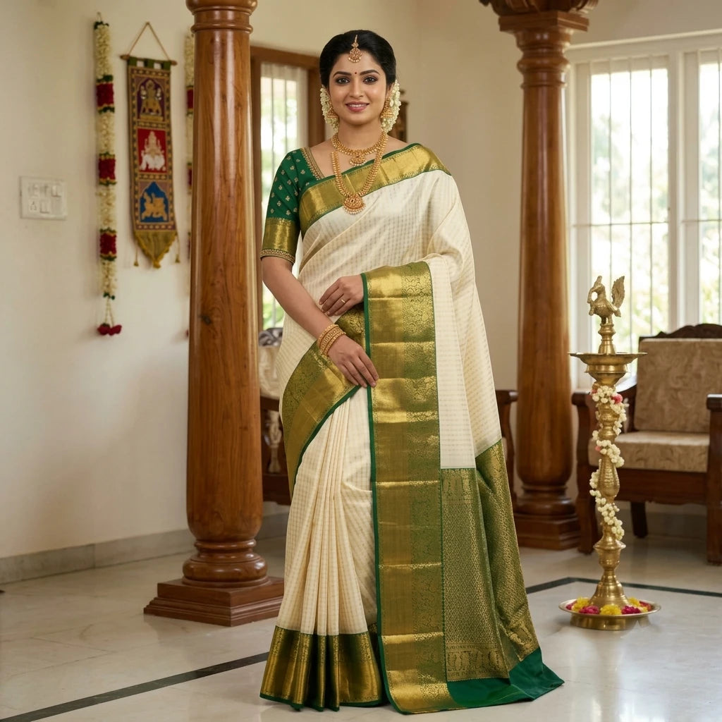 Pure Kanchipuram Handwoven Korvai Bridal Silk Saree