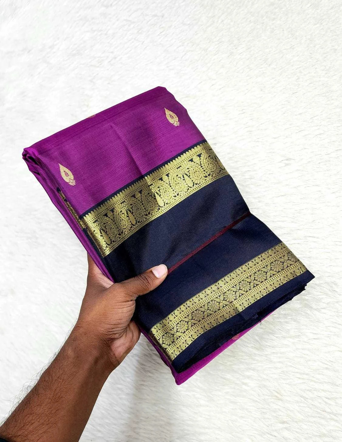 Pure Kanchipuram Handwoven Korvai Bridal Silk Saree – Elegant Purple