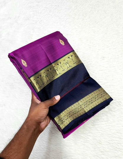 Pure Kanchipuram Handwoven Korvai Bridal Silk Saree – Elegant Purple