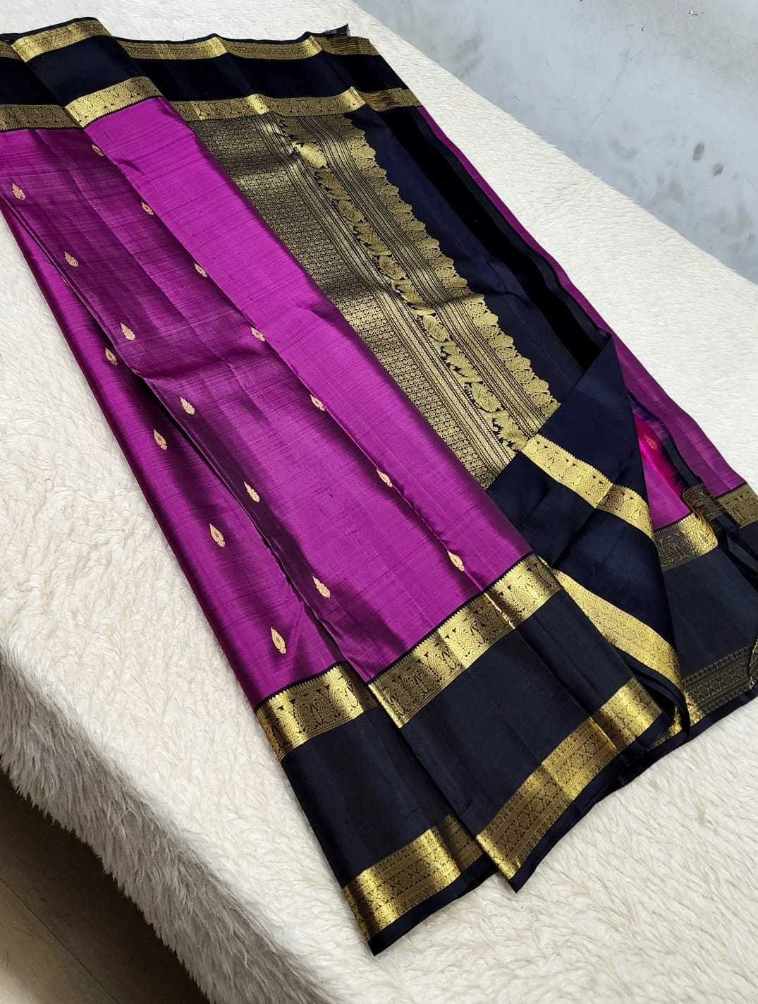Pure Kanchipuram Handwoven Korvai Bridal Silk Saree – Elegant Purple
