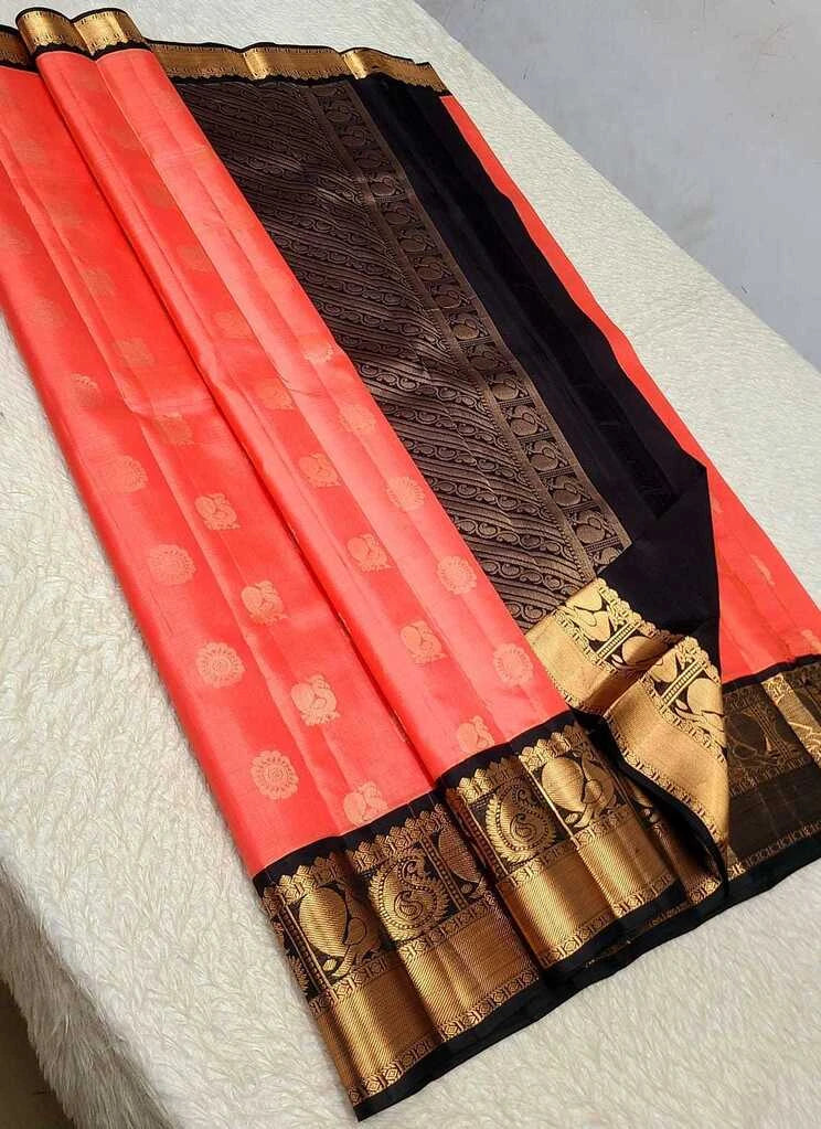 Pure Kanchipuram Handwoven Korvai Bridal Silk Saree – Orange