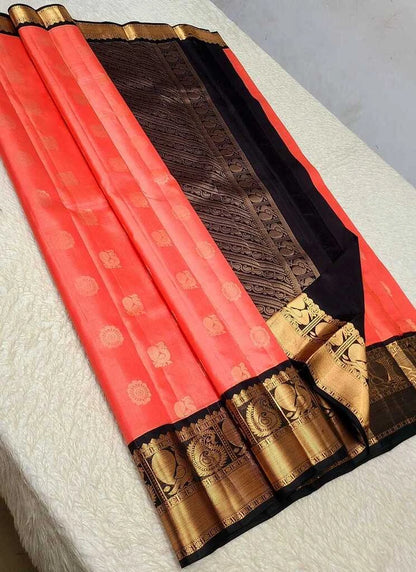 Pure Kanchipuram Handwoven Korvai Bridal Silk Saree – Orange