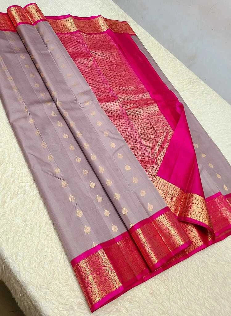 Pure Kanchipuram Handwoven Korvai Bridal Silk Saree – Grey