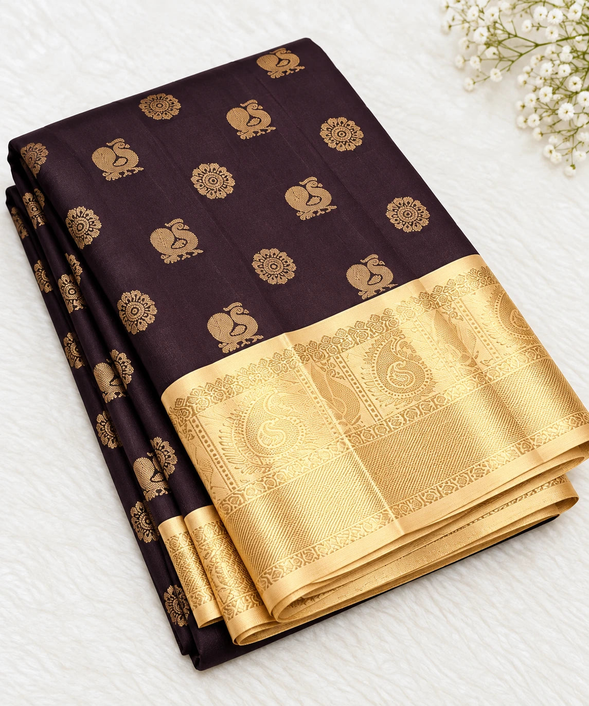 Pure Kanchipuram Handwoven Korvai Bridal Silk Saree – Brown