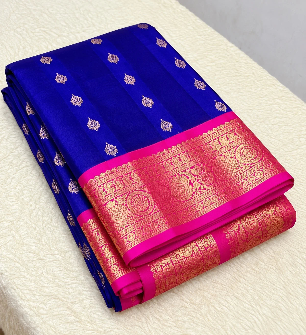 Pure Kanchipuram Handwoven Korvai Bridal Silk Saree – Blue