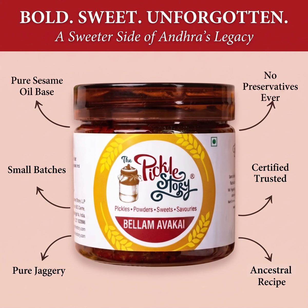 Picklestory Mango,Jaggery& Mustard Pickle- Bellam Avakkai