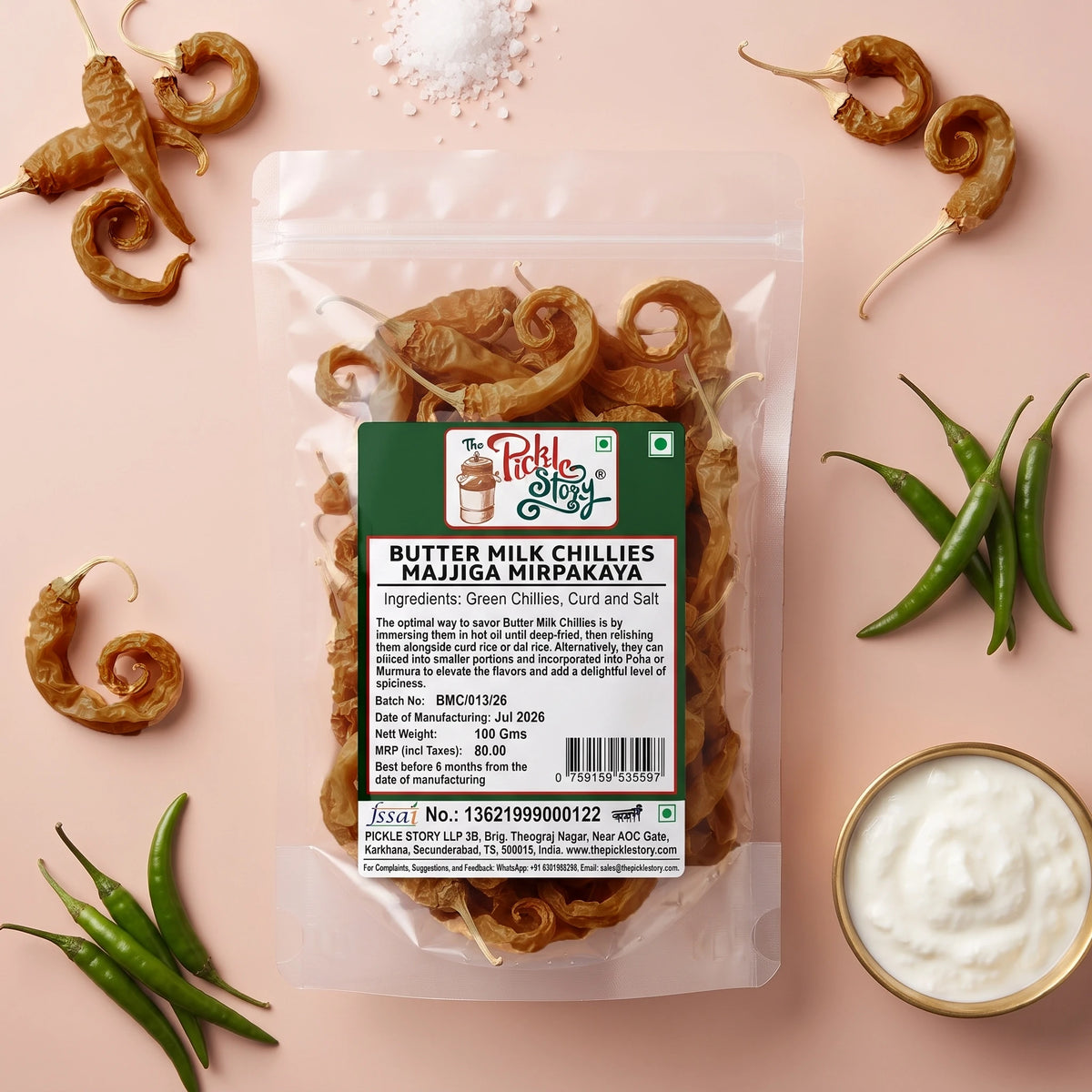 Picklestory Sun-Dried Curd Chillies- Majjiga Mirapakayalu